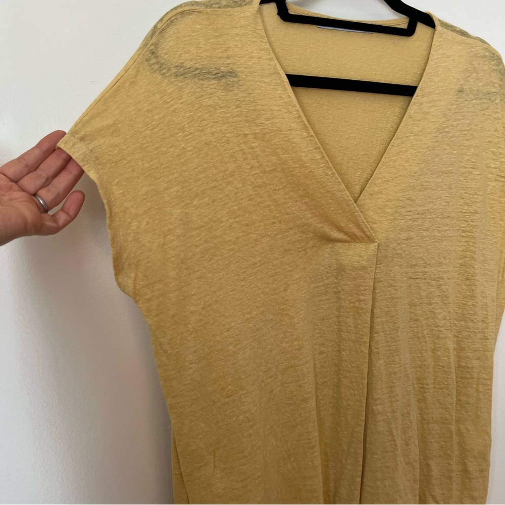 Adolfo Dominguez 100% Linen Pleated V-Neck Top Cap Sleeves, size S